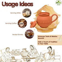 ksi Handmade Terracotta Clay Milk Sugar Pot Tea Kettle for Serving Tea Urn image 3