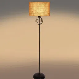 new era Basic Iron Floor Lamp with Jute Shade (Black & Beige) image 4