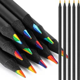 two purchase 12 Pack Rainbow Pencils Art Supplies 7 in 1 Black Wooden Rainbow Colored Pencil image 1