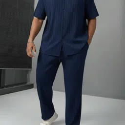 hari trendz clothing Men Night Suit Set Dark Blue Self Design-picture-10