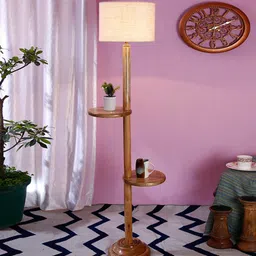 new era Damien White Jute Shade Shelf Floor Lamp With Wood Base image 1