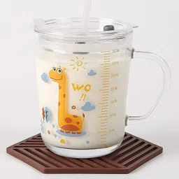 sazoli Milk mug for Kid 350 ml Design Glass Straw Measuring Drinking Mug Glass Water/Juice Glass-picture-12