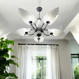 prop it up Exclusive of 5 Light Chandelier with Leave Shape Glass Shade Steel/crom Finished Chandelier Ceiling Lamp image 2