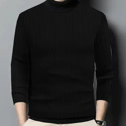fashlook Men Solid High Neck Black Sweater image 2