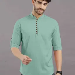 vellosta Men Solid Cotton Blend Straight Kurta image 3