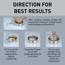 sumeet Stainless Steel Double Wall Insulated Hot Roti Pot Casserole with Glass Lid 2pc Pack of 2 Cook and Serve Casserole Set image 3