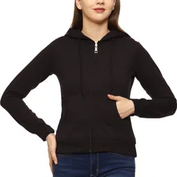 Women Full Sleeve Solid Hooded Sweatshirt-image-4