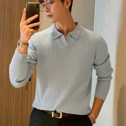 pivl Men Striped Collared Neck Grey Sweater-picture-48