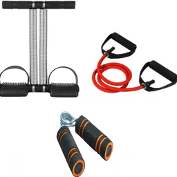 dr pacvu Athletes Choice Pack of 3 Combo | Hand Gripper, Double Band Tummy Trimmer and Single Band Toning Tubes| Foam Handle Hand Gripper For Increase Arms and fingers Physical Strength with Double Band Tummy Trimmer for tummy Trim and Resisatence Band Toning Tube For Home Gym Body Stretching and Physcial Fitness | For All ages People Fitness Accessory Kit Kit-picture-15