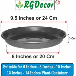 rgdecor 8 Inch- 9 Black Pot Plate Plant Tray Plant Pot Tray Flower Pot Base Bottom Tray Plant Container Set image 2