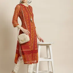 Juniper Women Red & Mustard Yellow Ethnic Motifs Printed Kurta image 5
