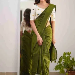 hiya saree and punjabi house Printed, Solid/Plain Handloom Pure Cotton, Cotton Silk Saree-picture-10
