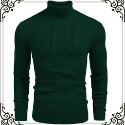cat bunny Men Solid High Neck Green Sweater image 2