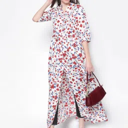 Sera White Floral Print Mandarin Collar Maxi Longline Top image 5