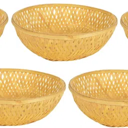 vmd 9" white Bamboo Basket for Home, Kitchen, Gift Decor, Food Serving plate (5 pcs) Bamboo Fruit & Vegetable Basket-picture-24