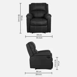 recliners india Spino Leatherette 1 Seater Manual Recliner In Black Colour image 2