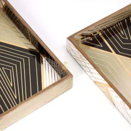 duli Black Engineered WoodSquare(Set of 2) Serving Tray image 5