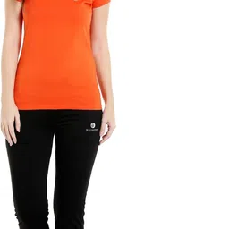 bodyactive Women Solid V Neck Cotton Blend Orange T-Shirt image 2