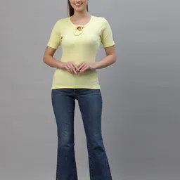 Friskers Pack Of 2 Women White & Yellow Solid Fitted Tops image 3