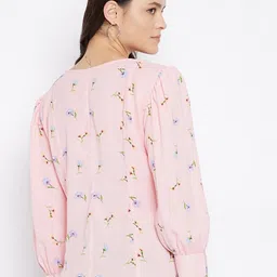 Ruhaans Pink Floral Printed Summercool Georgette Regular Top image 3