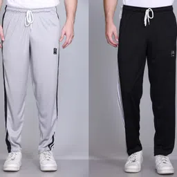hvbk Pack of 2 Men Striped Black, Grey Track Pants image 3