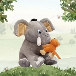 atishay retail Stuffed Elephant with Monkey Plush Animal Toy 204887 for Kids Gift- 26 cm-picture-35
