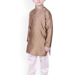 SG YUVRAJ Boys Brown & Off-White Self Design Kurta with Pyjamas image 2