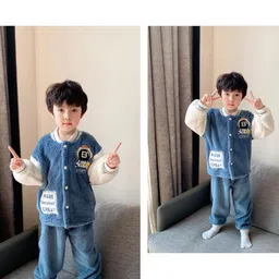 StyleCast Boys Blue Self Design Stand Collar Jacket with Joggers image 2