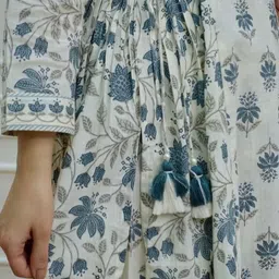 KALINI Floral Printed Empire Pure Cotton Kurta With Salwar & Dupatta image 3