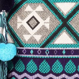 ASTRID Blue & Off-White Woven Design Travel Pouch With Tassels image 3