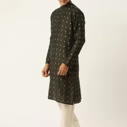 SOJANYA Men Green Ethnic Motifs Kurta Set With Nehru Jacket image 4