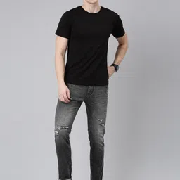 CINOCCI Men Slim Fit Mildly Distressed Light Fade Stretchable Jeans image 5