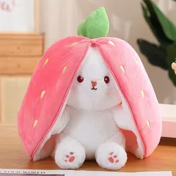 rss soft toys Strawberry Bunny Plush Toy - Adorable Strawberry Rabbit Plushie - 35 cm image 3
