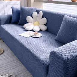 cortina Sky Blue Solid Jacquard 3 Seater Sofa Cover image 2