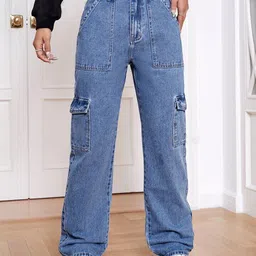 kashian Women Boyfriend High Rise Blue Jeans-picture-11