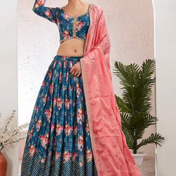 Chandbaali Floral Printed Thread Work Ready to Wear Lehenga & Blouse With Dupatta image 4