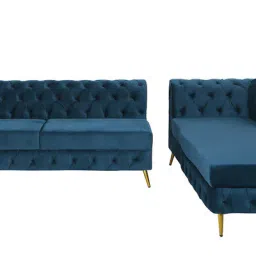 casacraft from pepperfry Ivanka Velvet LHS Sectional Sofa (3+ Lounger) in Teal Blue Colour image 4