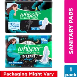 whisper Bindazzz Nights XXL+, Upto 0% Leaks All Night Long Sanitary Pad image 2