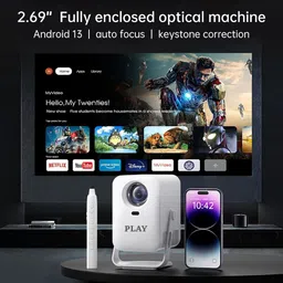 PLAY Fully Sealed optical engine dust free Android 13 WiFi BT with Screen Touch Pen (25000 lm / Wireless / Remote Controller) Portable Projector image 2