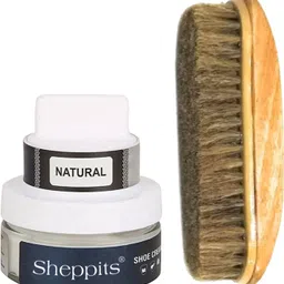 Sheppits Premium Leather Shoe Cream (Natural) & Wooden Shoe Polish Brush (Brown) Shoe Care Kit image 1
