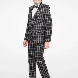 Jeetethnics Boys Black Checked Suit with Waistcoat & Shirt image 5