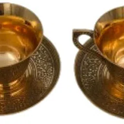master brownsmith Pack of 1 Brass Pure Brass Tea Cup & Saucer Set of 2 | Handcrafted Antique Finish image 2