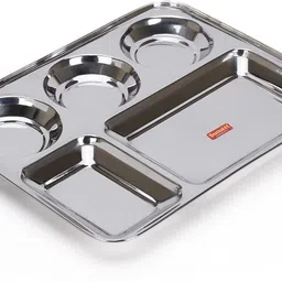 pancraft Stainless Steel 5 Compartment Rectangular Thali, 33.5cm, Rust-Free, Reusable​​ Dinner Plate-picture-37