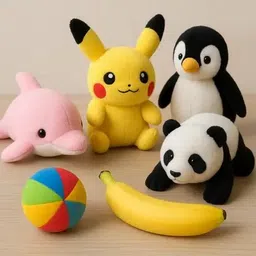 Set of 6 Soft Toys – Pikachu,Pink Dolphin,Panda,banana,Penguin & Colorful Ball - 15 cm-image-1