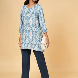 RANGMANCH BY PANTALOONS Ethnic Motifs Printed Round Neck A-Line Kurti image 4