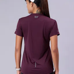 92 ninety two Women Solid Round Neck Polyester Purple T-Shirt image 2