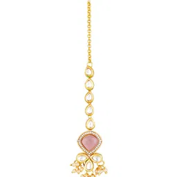 aadita Gold-Plated Pink & White AD Studded & Beaded Jewellery Set image 5