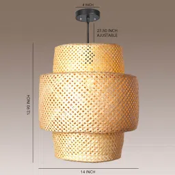 habereindia Cylinderical Handmade Bamboo Pendant Hanging Light (Beige) image 3