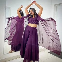 rebikatrendz Women Georgette Ethnic Top Sharara Dupatta Set image 1