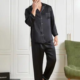 krishnaapparels Men Shirt & Pyjama set Black Solid image 2